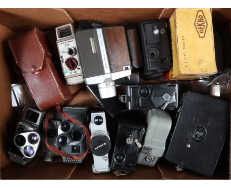 A Tray of Cine Cameras, including four Dekko 9.5cm cine camera bodies, a Zeiss Ikon Movinette 8, a Cine Kodak Model BB, with 