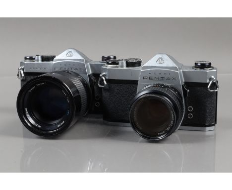 Two Asahi Pentax Cameras, a SP 1000, shutter working, meter untested, body G, some surface scratches, with SMC Takumar 55mm f