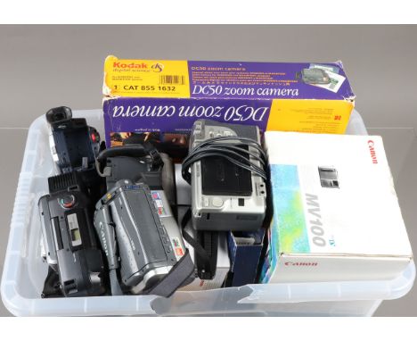 Digital Cameras and Camcorders, including a Kodak DC50 zoom camera, in maker's box, a Kodak Easyshare Z885, in maker's box, G