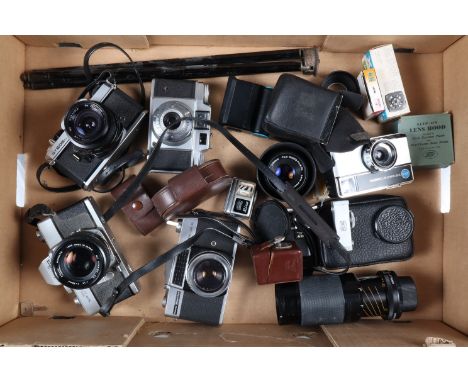 A Group of Various Cameras, a Minolta SRT 101, shutter working, self timer working, body G, with Rokkor MC 50mm f/1.4 lens, G