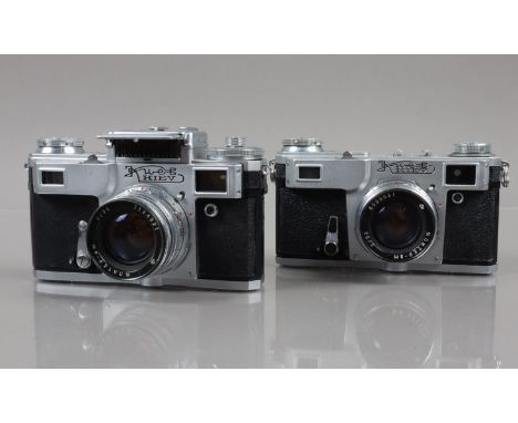 Two Kiev Rangefinder Cameras, a Kiev 4, shutter sluggish/erratic, meter responsive, self timer working and a Kiev IIA, shutte