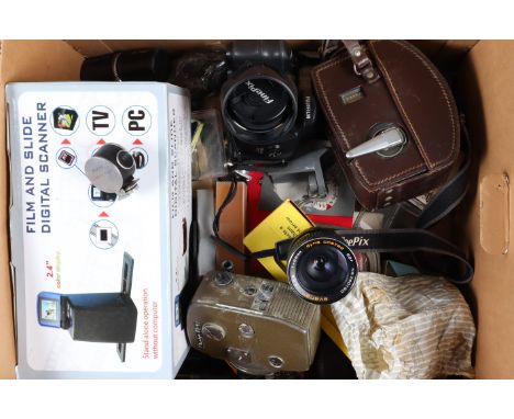 A Box of Camera Related Items, including a Polycom Universal finder, a film and slide digital scanner, a Sankyo 8 R cine came