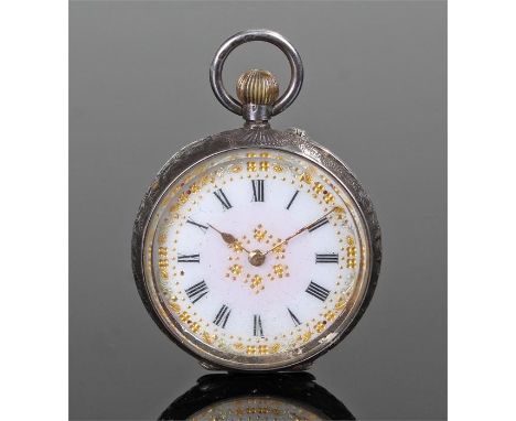 Silver open face pocket watch, with a white enamel dial, case 37mm diameter