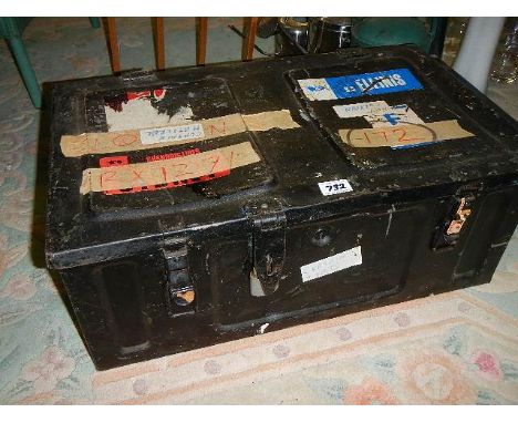 An old heavy duty tin trunk.