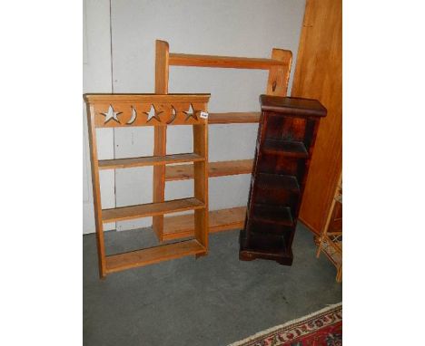 Two pine shelves and a mahogany shelf.