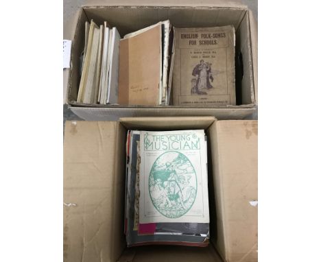 A box of vintage sheet music and music books together with a box of Music in Education magazine. Dating from the 1920's. 