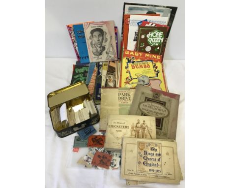 A collection of vintage movie sheet music, theatre programmes, cigarette cards & stamps. Comprising sheet music from films c1