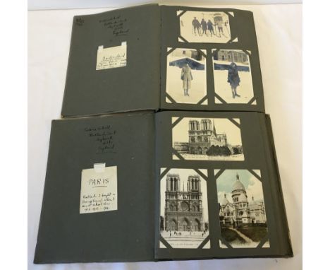 2 albums of postcards and photographs. The first from Paris 1912-14 and the second from Switzerland, France & Spain in the 19