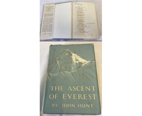 Everest Expedition 1953, signatures of climbing team to include Hillary and Tenzing. Contained in hard back book " The Ascent