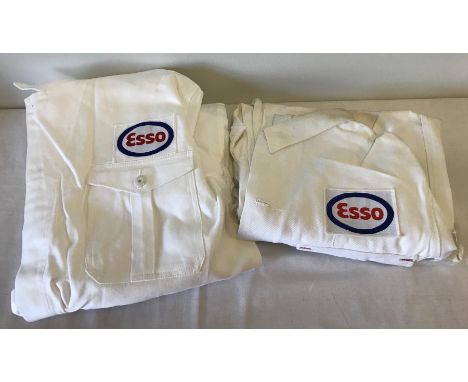2 white boiler suits with embroidered ESSO logo badge. In Packaging. 