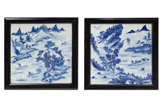 A Set Of Four Chinese Blue And White Porcelain Tiles 19th Century White Porcelain Tiles 19th Century