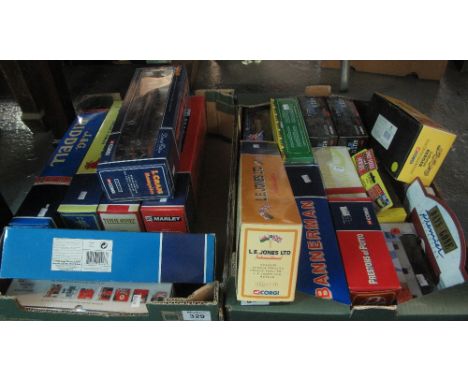 Two boxes of assorted die-cast vehicles all in original boxes, to include Corgi trailors, Corgi fairground attractions 2002 e