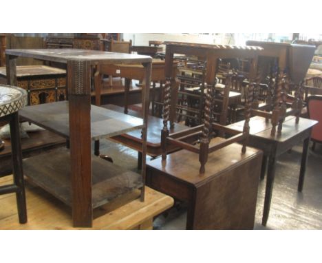Early 20th century oak barley twist gate legged table together with another early 20th century oak barley twist occasional ta