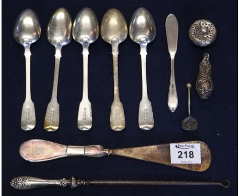 Assorted silver and other items to include fiddle pattern spoons, shoe horn, button hook etc.(B.P. 24% incl. VAT)