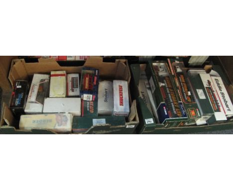 Two boxes of assorted die-cast boxed vehicles mainly Corgi, Eddie Stobart lorries, Corgi the London scene double decker bus, 