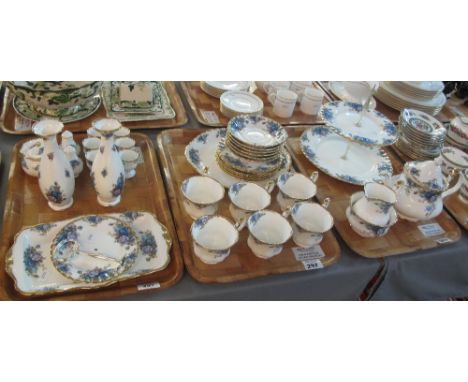 Three trays of Royal Albert bone china moonlight rose teaware and other items to include cups, saucers, cream jug, sucrier te