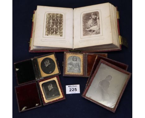 Four ambrotype cased portrait photographs, particularly including a shop front photograph from Llandeilo, Aberystwyth scenes,