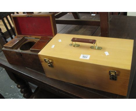 Early 19th century burr walnut tea caddy of rectangular form, together with a modern beech artists box - the interior reveali