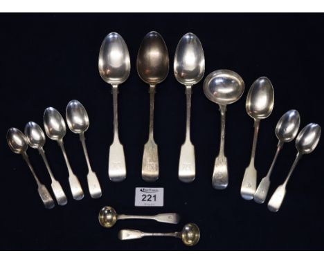 Collection of assorted silver spoons to include tables spoons, dessert spoons, ladle, salt spoons, tea spoons etc. 16 ox troy