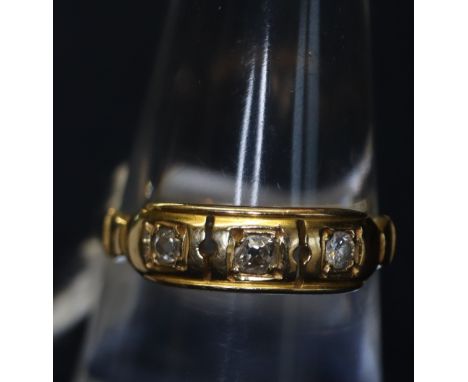 Victorian 18ct gold 3 stone diamond ring. Weighing approximately 3.1g.(B.P. 24% incl. VAT)