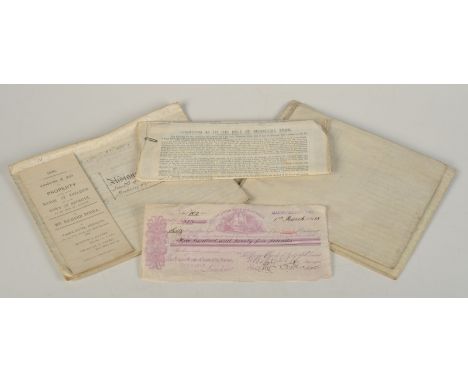 Three 19th century Falmouth property indentures, an 1896 Treleigh Conditions of Sale document, Dolcoath Mine share certificat