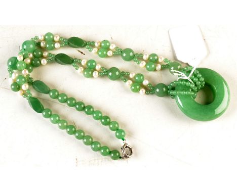 A 'jade' and pearl necklace. 
