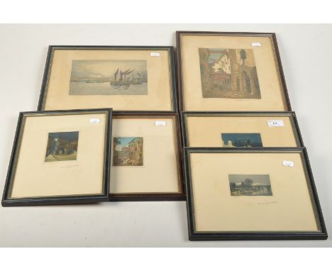 Six Claude Rowbotham, etching aquatints.