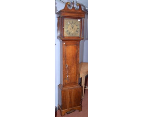 An 18th century, eight day oak longcase clock with 12 inch brass dial, signed Charles Halsted, London.   Condition report: Pe