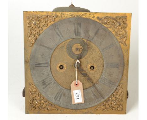 An eight day, 18th century longcase clock movement, the 12 inch dial with silvered chapter ring signed Jonathan Barry, London