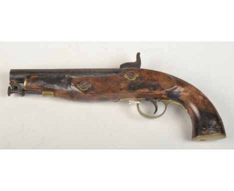 A George III octagonal barrel pistol, the lock plate with rampant lion and crown mark, the walnut stock with brass trigger gu