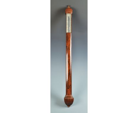 A good Regency bow front, rosewood veneered stick barometer by Adie & Son, Edinburgh, the silvered scale beneath a fluted ped