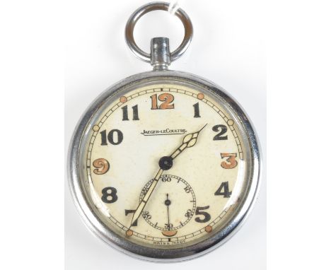 A Jaeger-LeCoultre general service "trade" pattern war department pocket watch with nickel case, Numbered F009051, the back i