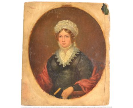 Portrait of Lady Blessington
Attributed to Count D'Orsay
Mid 19th century oil on board.
20.5 x 17 cm
Hand written paper label