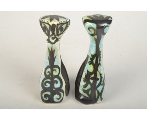 Two blue Celtic Pottery cats, each height 20cm.