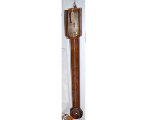 A George III stick barometer, the silvered dial signed John Mawting, Oxford, checker stringing, lacks pediment.