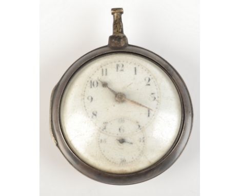 A George III silver pear cased pocket watch by Warhurst Tideswell no. 303, with a verge fusee movement, the enamel face with 