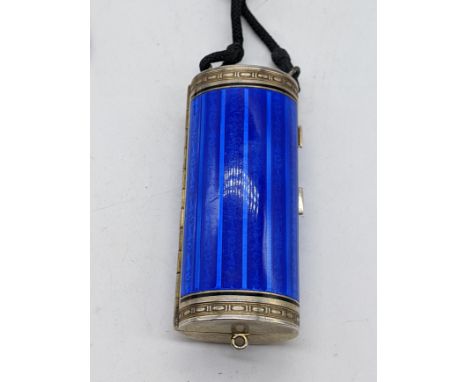 A Continental silver ladies silver and blue enamel case, gilt interior and mirror, 52g, 10cm x 6.5cm