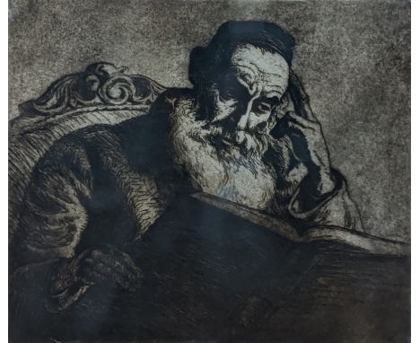 Hermann Struck (1876-1944), Studying The Talmud, engraving, signed in pencil, numbered 38/100, together with another engravin