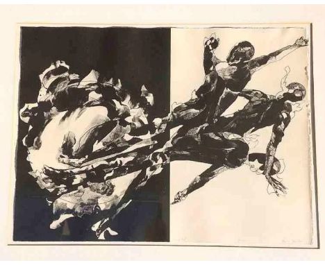 Jacob Landau (American,1917-2001), Mans End, lithograph, signed in pencil and numbered out of 40, from the Holocaust Suite, 1