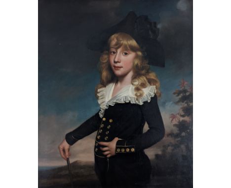 In the manner of John Singleton Copley, portrait of The Midshipman Augustus Brine, oil on canvas, H.74cm W.62cm