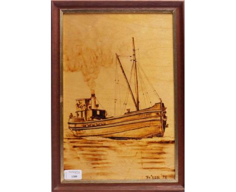 * IAN MCNAB,ARDLERNwood-burned panel, incised signature and dated '7836.5cm x 24cm Framed 