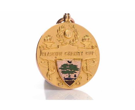 NINE CARAT GOLD AND ENAMEL GLASGOW CHARITY CUP 1915 MEDALinscribed to the reverse 'Won by Celtic FC 1915 J. McMenemy', maker 