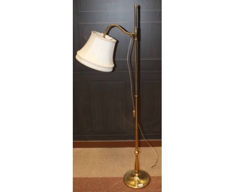 BRASS FLOOR READING LAMP IN THE VICTORIAN MANNERwith fabric shade, 153cm high