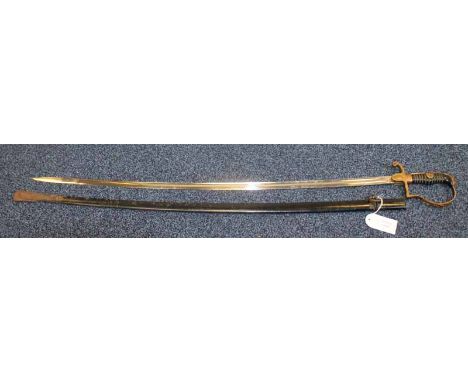 THIRD REICH GERMAN OFFICER'S DRESS SWORD the ebonised wire bound handle with leaf cast hilt, with spread eagle front guard, w