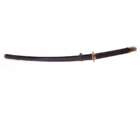 19TH CENTURY JAPANESE KATANAthe steel blade signed to the end beneath the bound handle, with a brass end cap and a pierced an