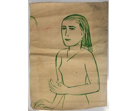 Miroslav Tichý (1926 - 2011) Untitled portrait in green, probably circa 1960s. Ink on paper. 90.1 x 121cm (34 1/2" x 47 1/2")