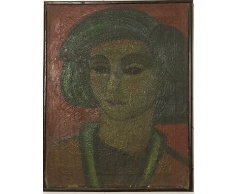 Miroslav Tichý (1926 - 2011) Untitled portrait, probably circa 1950s with original frame likely handmade by Tichy. Oil on can