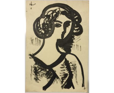 Miroslav Tichý (1926 - 2011) Untitled female figure, Probably circa 1950s. Ink on paper with ink portrait verso. 30 x 43.5cm 