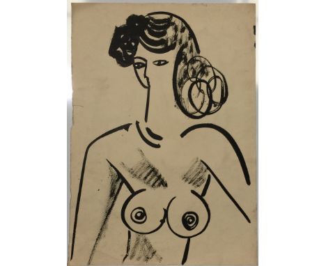 Miroslav Tichý (1926 - 2011) Untitled nude, probably circa 1940-50s. Ink on paper with portrait verso. 42 x 59.5cm (16.5" x 2