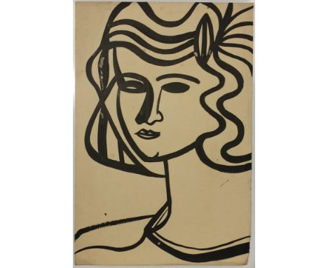 Miroslav Tichý (1926 - 2011) Untitled portrait, probably circa 1960s. Ink on paper. 30 x 44.5cm (11 3/4" x 17.5").